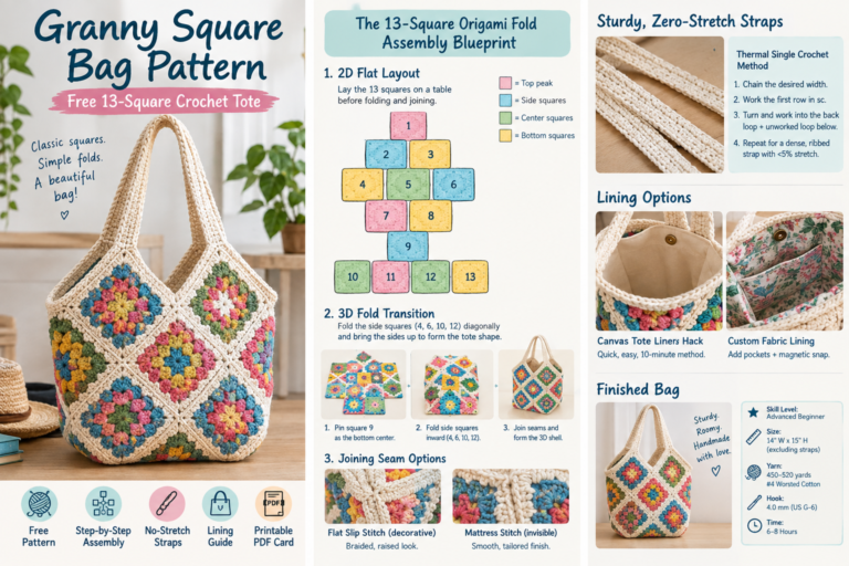 13 square Granny Square Bag Pattern assembly